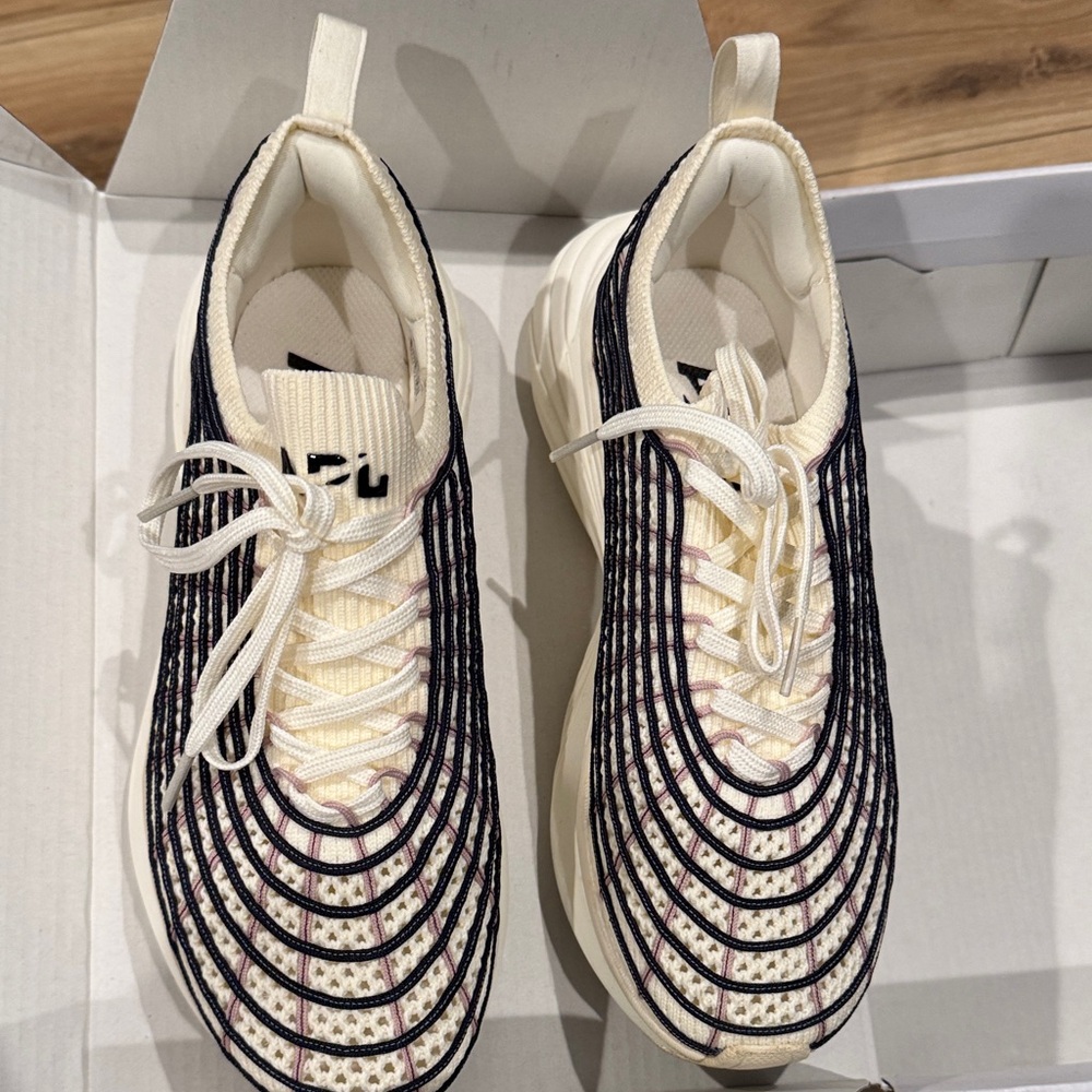 APL Cream Knit Lace-Up Platform Sneakers with Black Trim